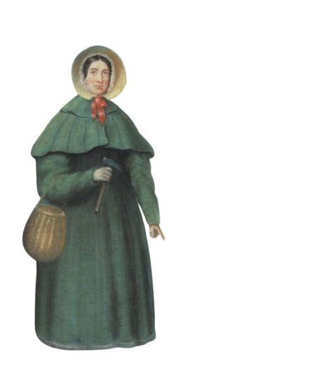 Porträt der Paläontologin Mary Anning in viktorianischer Kleidung als Pionierin der Fossilienforschung