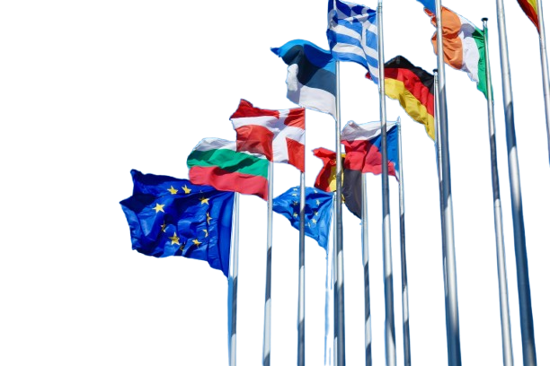 Flaggen verschiedener Länder vor dem europäischen Parlament