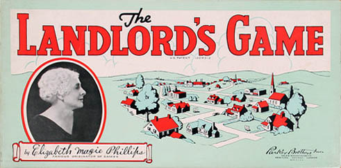 elizabeth-magie-cover-the-landslords-game-spiel The Landlord's Game – Spielcover mit Abbildung von der Erfinderin, Elizabeth Magie